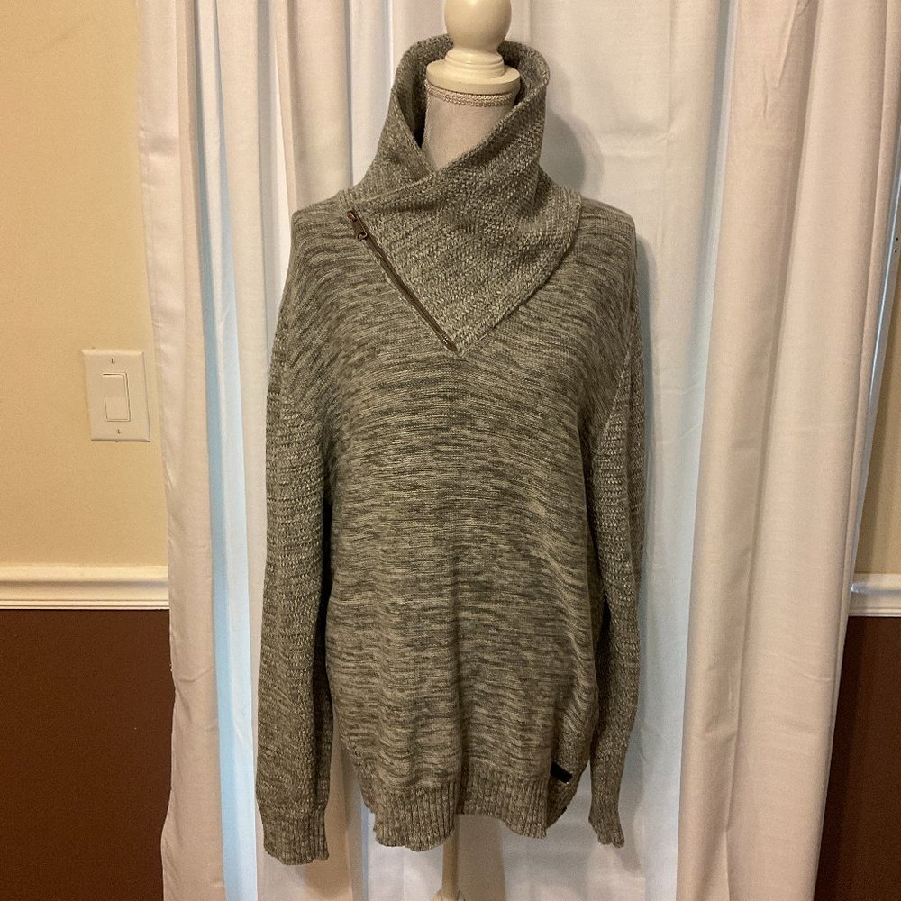 Outpost Makers Sweater Men's L Heather Gray Asymmetrical Zipper Shawl Collar